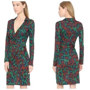 Diane Von Furstenberg Savahanna Silk Faux Wrap Animal Print Dress